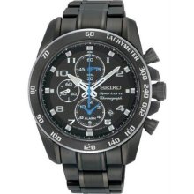 Men's Black Stainless Steel Sportura Alarm Chronograph Black Dial Link Bracelet