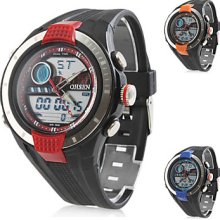 Men's Blue Light Multi-Functional Analog Rubber Digital Multi-Movement Wrist Watch (Black)