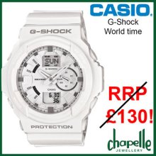 Mens Casio G-shock White Watch Ga-150-7aer With Date And World Time