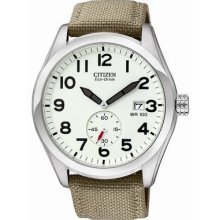 Mens Citizen Eco-drive Beige Canvas Strap Date Display Watch Bv1080-18a