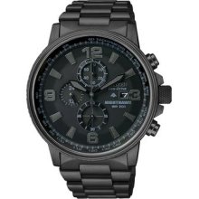 Mens Citizen Eco Drive Black Stainless Steel Nighthawk Watch