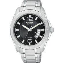 Mens Citizen Quartz Black Dial Stainless 100 Meter Watch With Date Bi0970-53e