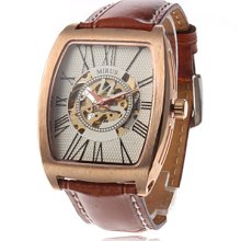 Men's Elegant Design Leather Mechanical Analog Wrist Watch (Brown)