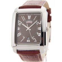 Men's Kenneth Cole New York Embossed Brown Leather Day Date Watch KC13