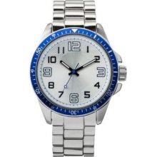 Men's Merona Silver Bracelet Watch With Blue Bezel Factory Sealed/new