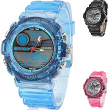 Men's Multi-Functional Rubber Analog Multi-Movement Digital Wrist Watch with Transparent Band (Assorted Colors)