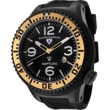 Men's Neptune Black Dial Gold Tone Bezel Black Rubber ...