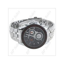 mens new mike stainless steel quartz watch with black face and chrome finish