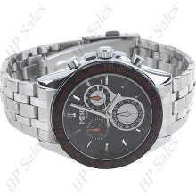 mens new Mike stainless steel chrome quartz dress watch black & coppertone face