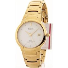 Mens Pulsar Gold Tone Stainless Steel Date Dress Watch PXH740