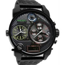 Men's Quad Time Zone Chronograph Stainless Steel Case and Bracelet Black Tone Di