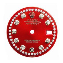 Mens Rolex Datejust Aftermarket Diamond String Dial, Red, White Gold