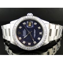 Mens Rolex Datejust Blue Dial Genuine Diamond Watch 2 Ct Mid 90's