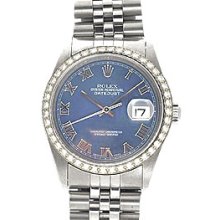 Men's Rolex Datejust Watch 16234 Blue Roman Dial