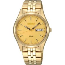 Men's Seiko Solar Quartz Sne036 Gold Dial Gold Tone Stainless Steel Watch