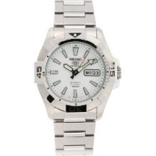 Mens Seiko Sport Automatic Watch Snzh09 Stainless Steel Band White Di