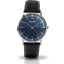 Mens Sekonda Watch Black Leather Blue Dial Wrist Watch 3270