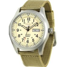 Men's Stainless Steel Case Automatic Cream Dial Nylon Strap