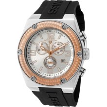 Men's Throttle Chronograph Silver Dial Rose Gold Tone Bezel Black ...