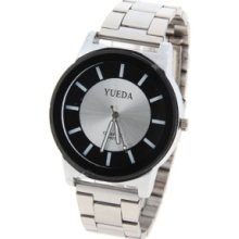 Men's Wrist Watch with Black Quartz Dial Steel Band