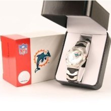 Miami Dolphins Quartz Watch Mens Nfl With Case / Gift Box Analog Stainless Steel