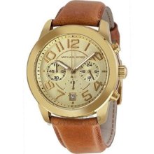 Michael Kors Champagne Dial Brown Leather Ladies Watch Round Analog Quartz