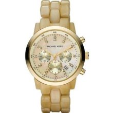 Michael Kors Mk5217 Horn Gold Mother Pearl Chronograph Authentic Watch