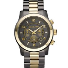 Michael Kors Mk8160 Runway Gold Tone Gunmetal Chronograph Man Watch 100m