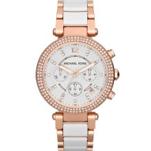 Michael Kors 'Parker' Chronograph Watch, 39mm White/ Rose Gold