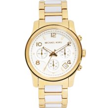 Michael Kors Runway White And Gold Strap Chronograph Watch Gold