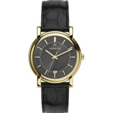 Michel Herbelin Men's Quartz Watch With Black Dial Analogue Display And Black Leather Strap 12243/P14