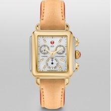 MICHELE MICHELE Signature Deco Two-Tone, Diamond Dial Tan Fashion Leather