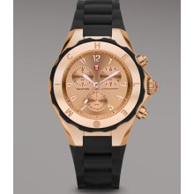 Michele Rose Gold Tahitian Large Jelly Bean Chronograph, Black