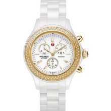 Michele Women's 'Jetway' White Ceramic Diamond Gold