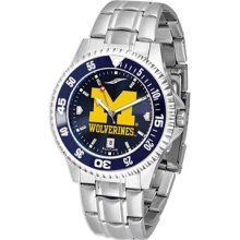 Michigan Wolverines Competitor Blue AnoChrome Steel Watch with Colored Bezel