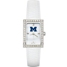 Michigan Wolverines Ladies Allure Watch White Leather Strap LogoArt