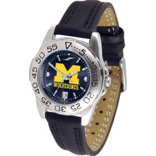 Michigan Wolverines Sport Leather Band AnoChrome-Ladies Watch