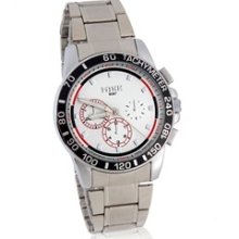 MIKE Round Dial Men's Analog Watch with Stainless Steel Strap (White)