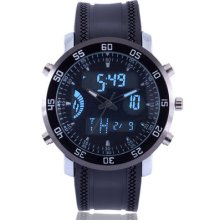 Milanoo Rubber Digital+quartz Analog Sports Fashion 2 Movement Men Wrist Watch