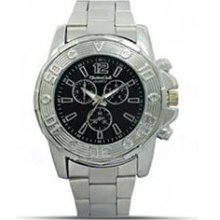 Montres Carlo Mens Quartz Black Dial Chronograph Style Stainless ...