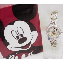 Mzb Disney Mickey Mouse Rocks Watch Mop Face W/ Metal Band