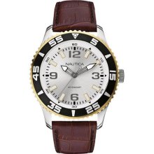 Nautica Men's Leather N09612G Brown Leather Quartz Watch with Silver Dial