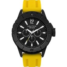 Nautica Men's N17596g Nsr 05 Matte Black Dial And Bezel With Yellow Rubber Band