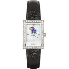 NCAA - Kansas Jayhawks Ladies Allure Watch Black Leather Strap