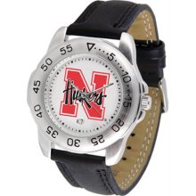 Nebraska Cornhuskers Mens Leather Sports Watch