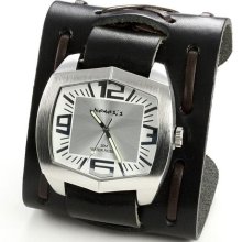 Nemesis Men's Stainless Steel Silver Leather Watch (Stainless steel)