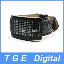 New 72 Led Red Led Digital Unsex Black Leather Wrist Watch