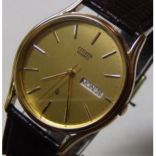 New Citizen Men's Quartz Gold Ultra Thin Dual Calendar Watch $875