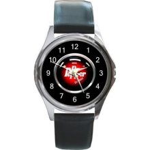 NEW* DR PEPPER Soft Drinks Round Metal WATCH Leatherband - Silver - Leather
