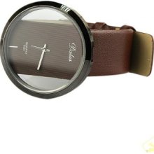 NEW Genuine Leather Transparent Dial Fashion Lady Watch Coffee